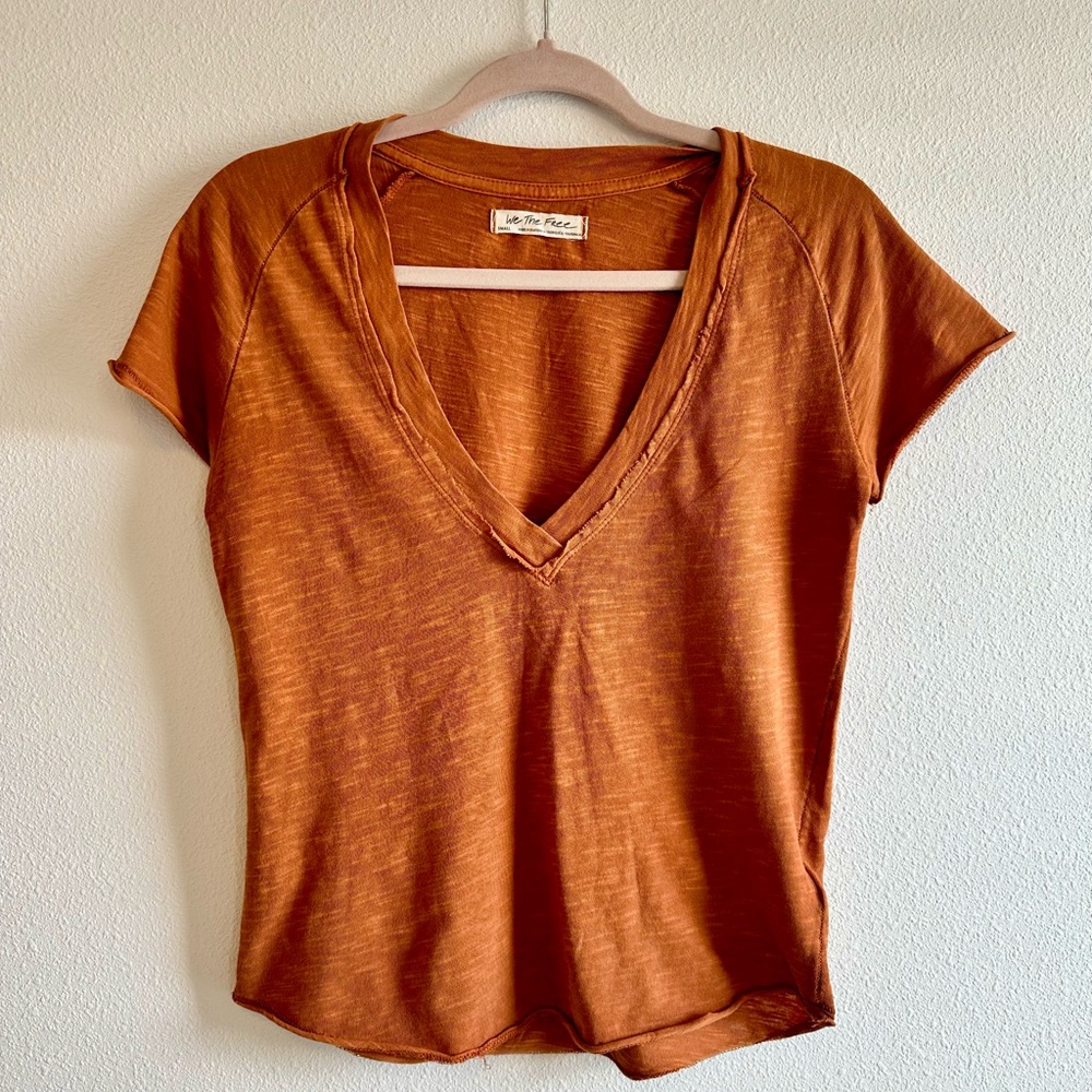 “We The Free” Deep V Neck T Shirt in Honey/Cooper Color